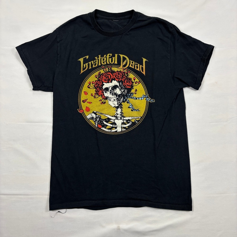 Grateful Dead Bertha Skull and Roses Graphic T-Shirt Small Black Rock Band Tee